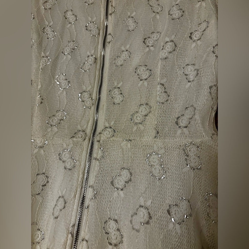 Cream w/ silver detail Lace High-Low Dress – Plus Size Elegant Party Dress (XL) - Picture 13 of 15